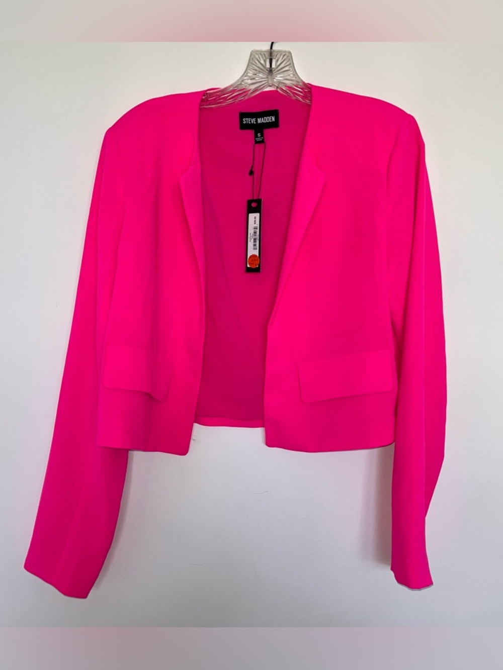Steve Madden Neon Pink Open-Front Cropped Blazer